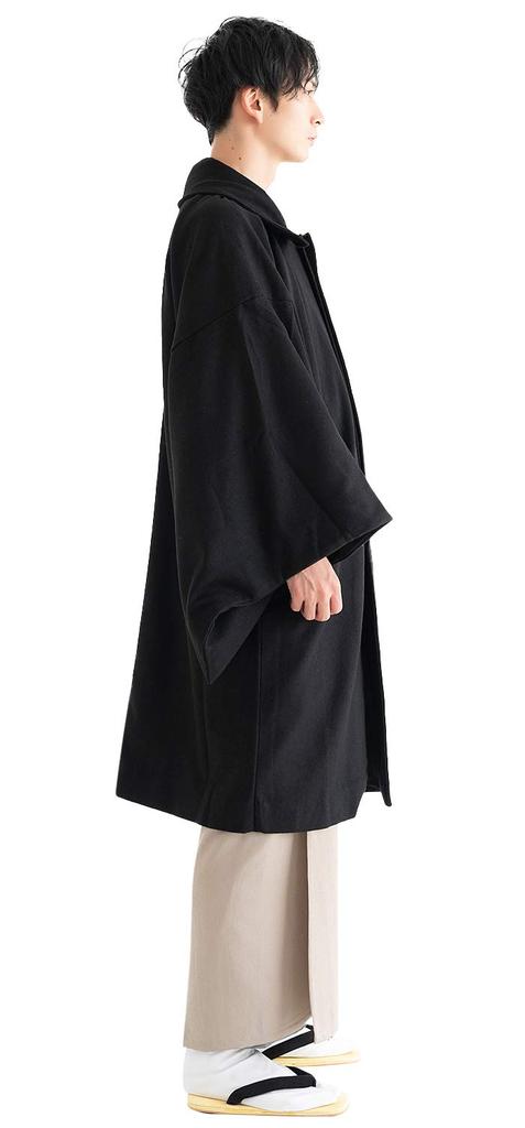 Japanese Style Coat with Square Kimono Wool [KYOETSU] [Kyoetsu] Sleeves, Coat, Blend, Men's (L, Black)