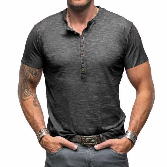 Летняя мужская повседневная мужская одежда Классическая мужская футболка хенли Бамбуковый хлопок Чистый хлопок Футболка с коротким рукавом Ощущение прохлады