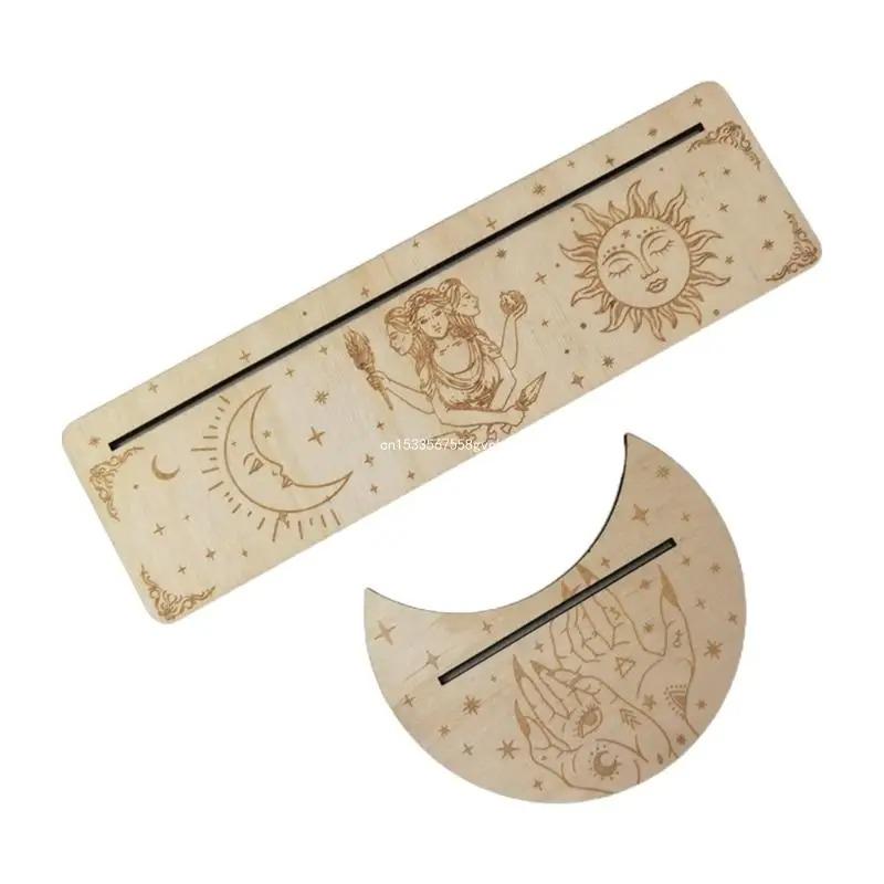 2 Pieces Wooden Tarot Card Stand Holder, Moon Shape and Rectangle Wooden Tarot Card Display Stand Base for Oracle Lenormand Meditation