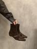 Retro small square head black small naked boots women's boots new autumn and winter brown thin boots French small short boots