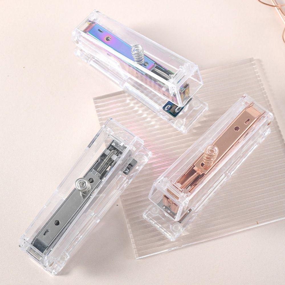 Manual Paper Stapler Rose Gold Book Binding Machines Transparent Stapler  School Office Supplies