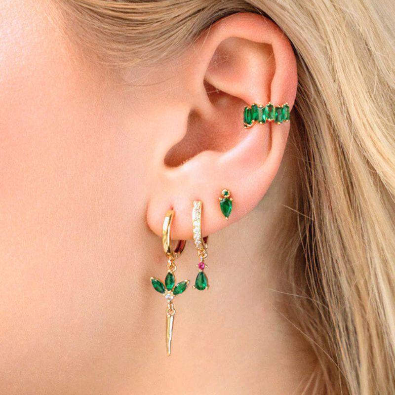 Серьги из стерлингового серебра 925 пробы с зеленым цирконом, золотые серьги-кольца в форме сердца для женщин, изящные пусеты, роскошные ювелирные изделия, подарки