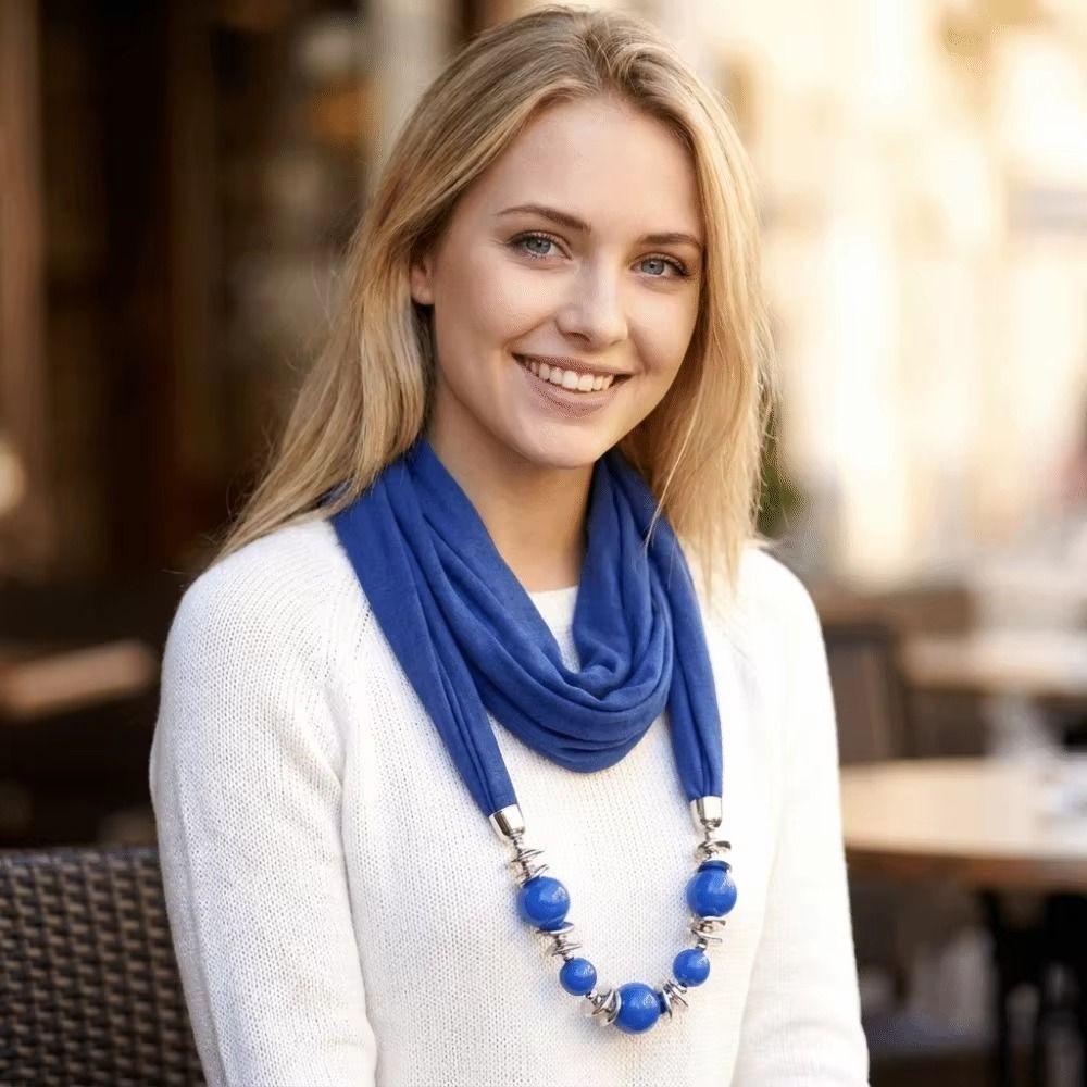 Vintage Style Beaded Pendant Scarf Solid Color Beaded Shawl Wrap Ethnic Necklace Scarf Party