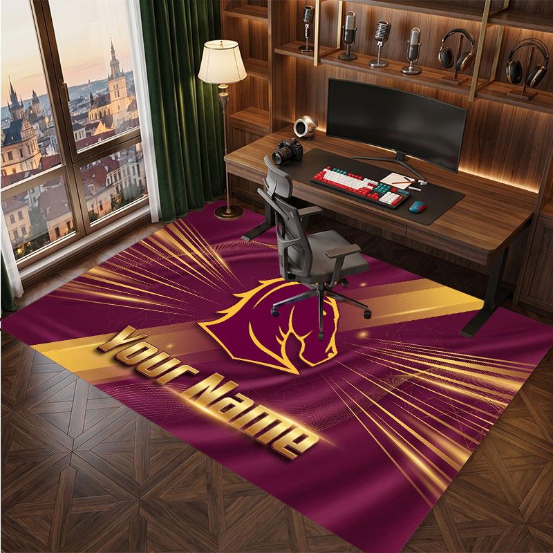 Brisbane Broncos Personalized Crystal Velvet Carpet, Customized Name Text Soft Anti‑Slip Rug for Living Room Bedroom