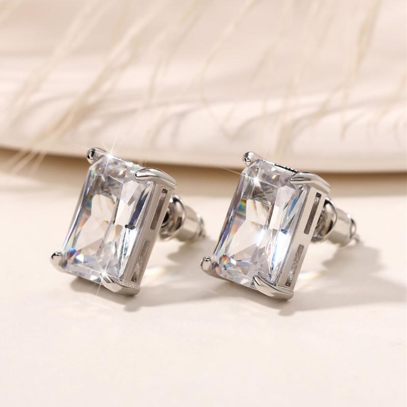 Fashion Contracted Square CZ Stud Earrings Women Silver Color Ear Piercing Series Accessories Simple Versatile Jewelry
