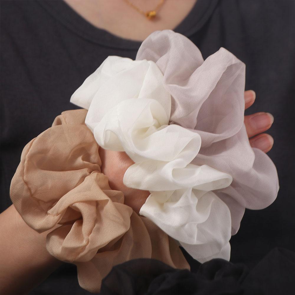 Sweet Women Hair Scrunchies Solid Color Oversized Hair Ropes Luxury Chiffon Scrunchies  Girls