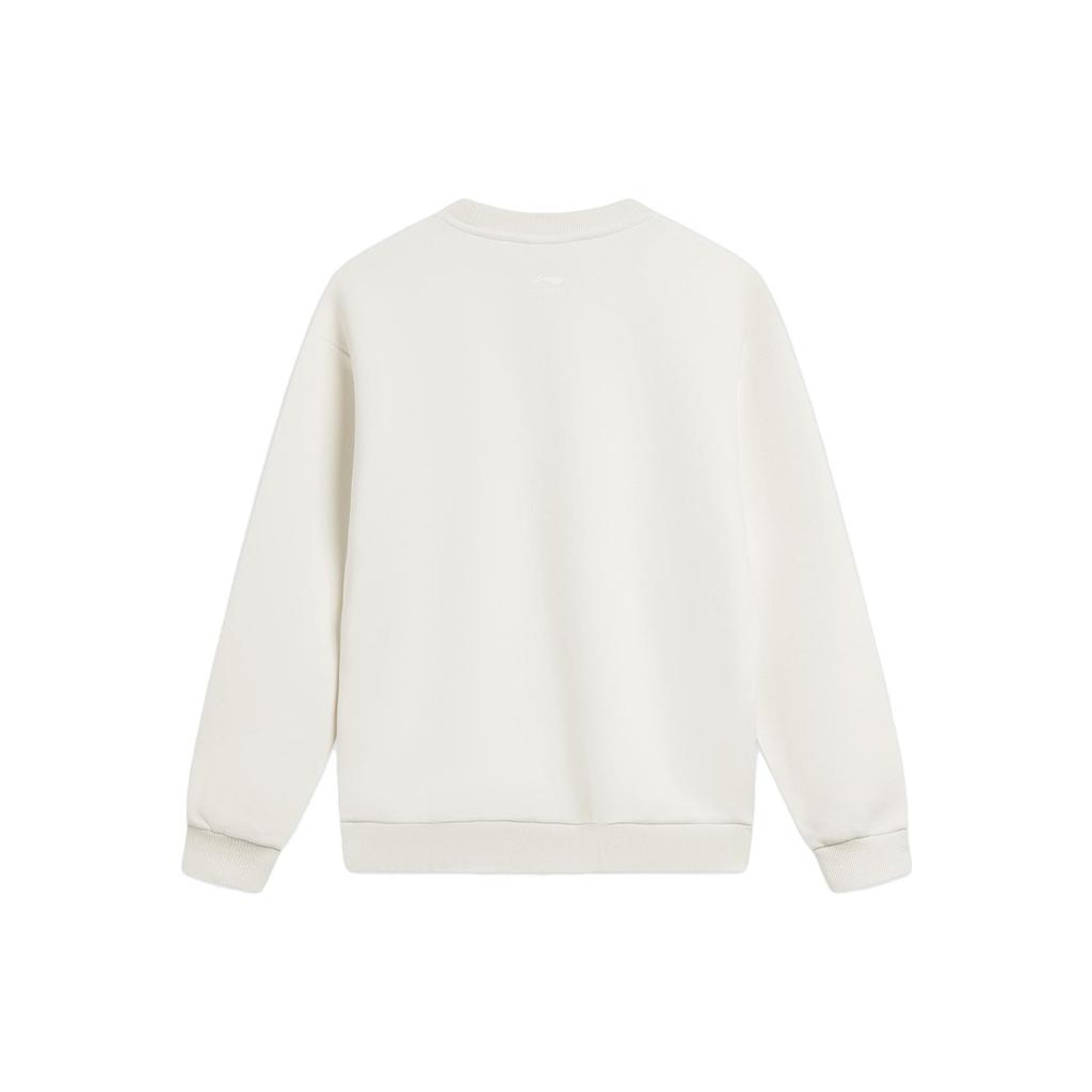 Li Ning Sports Trend Series Letter Print Casual Round Neck Pullover Hoody Women sweatshirt Off-White AWDU038-1
