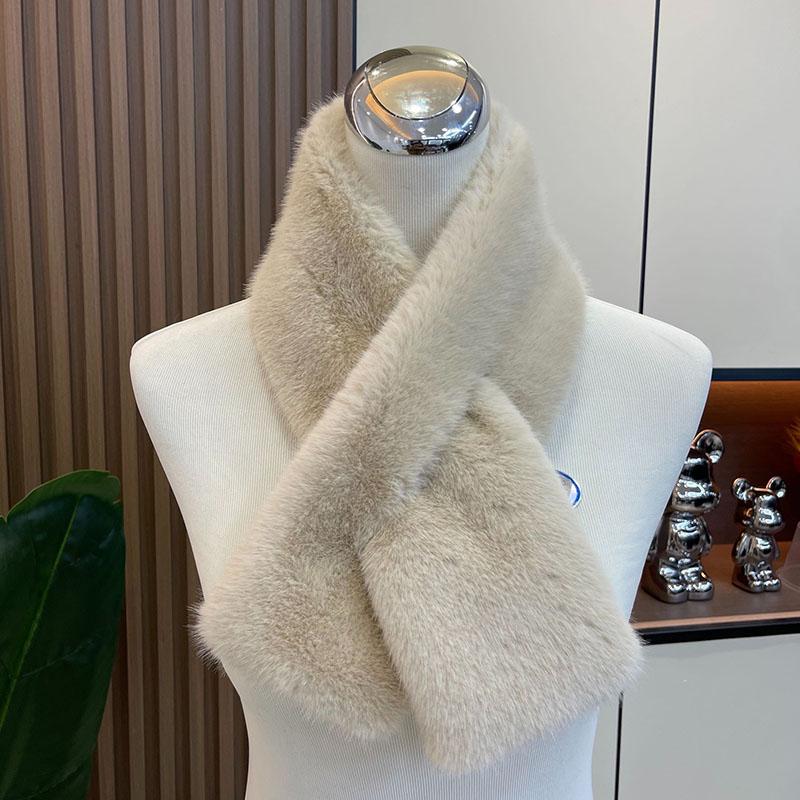 Women's Scarf Winter Warm Thicken Cross Collar Muffler Solid Color Faux Rabbit Fur Cold Proof Scarves Soft Furry Neck Warmer