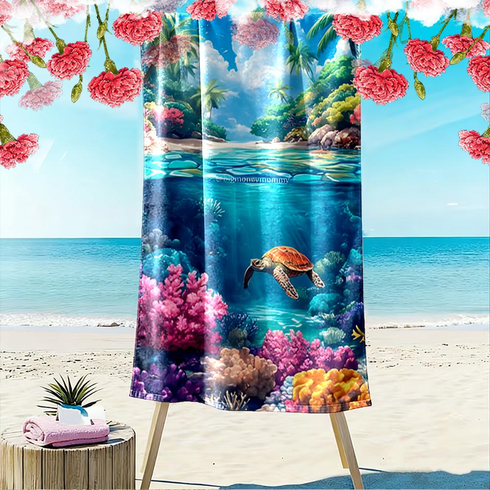 Sea Turtle and Coral Reef Design Beach towel quick-drying for travel outdoor sports jogging beach and swimming