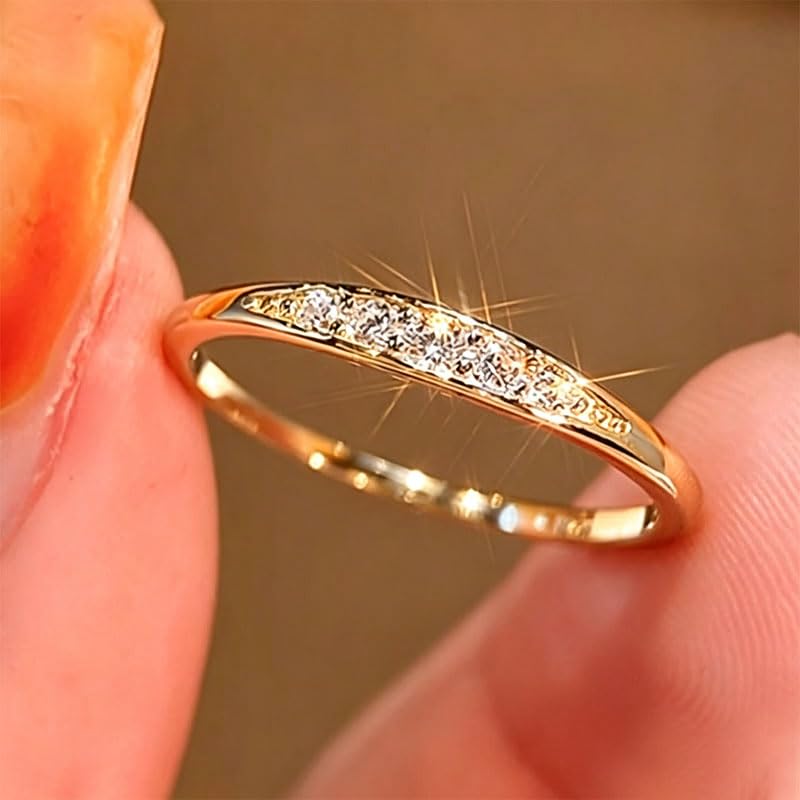 Copper Micro Pave Cubic Zirconia Ring, Irregular Wave Ring, Shiny Paved CZ Eternity Ring Delicate Row Diamond Finer Ring for Women Jewelry Gift