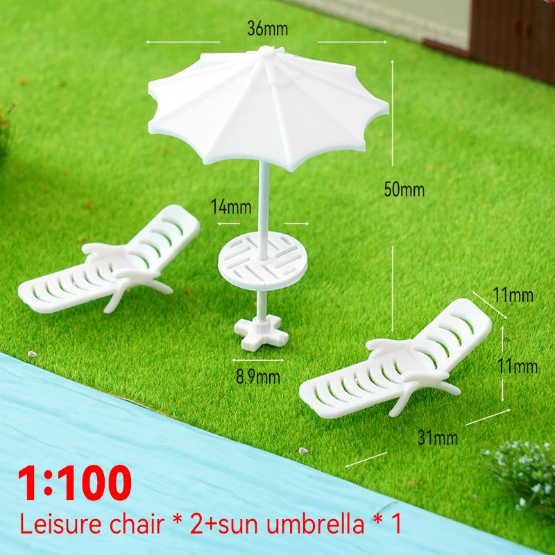 Scale 1:75-1:200 Simulation Miniature Sun Umbrella/Chair Set Model For Beach Sand Table Scene Layout Materials Diorama Kits