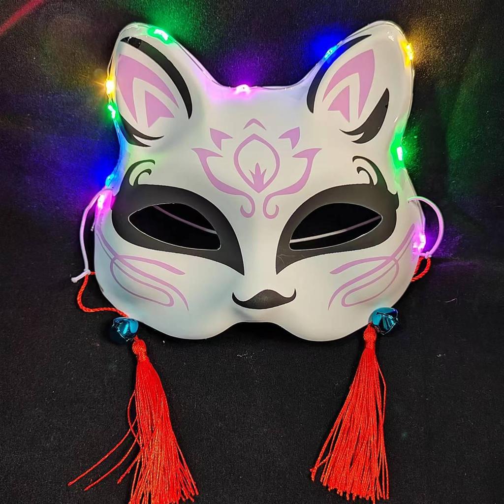 Luminous Cat Fox Mask - Hand-Painted Japanese Style Halloween Party Cosplay for Women