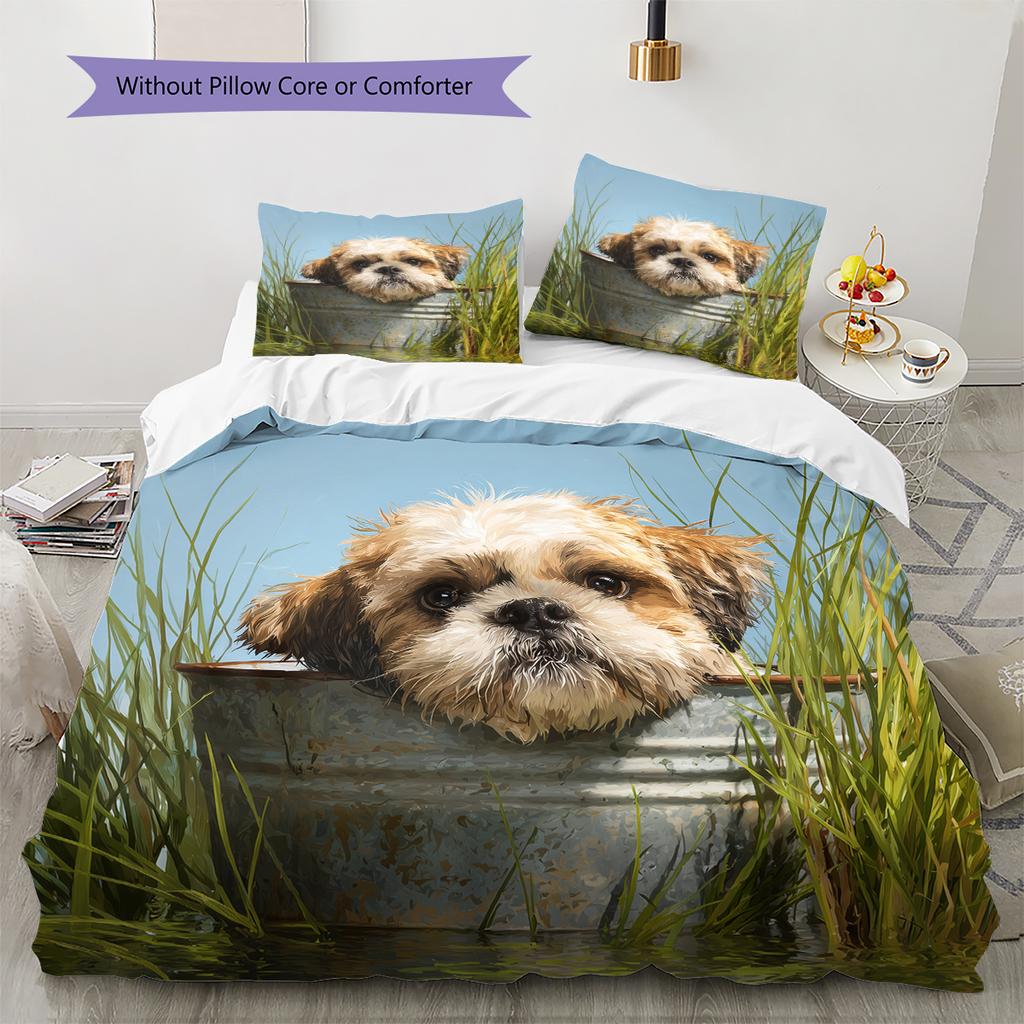 Shih Tzu Pattern Bedding Home Decoration Birthday Gift (1 * duvet cover + 2 * pillowcase, without core)