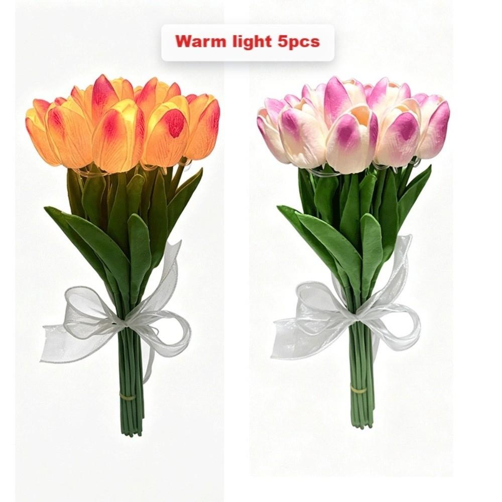 5pcs/15pcs Warm Light LED Artificial Flowers Real Touch Tulip Lamp Tulip Night Light Photo Prop