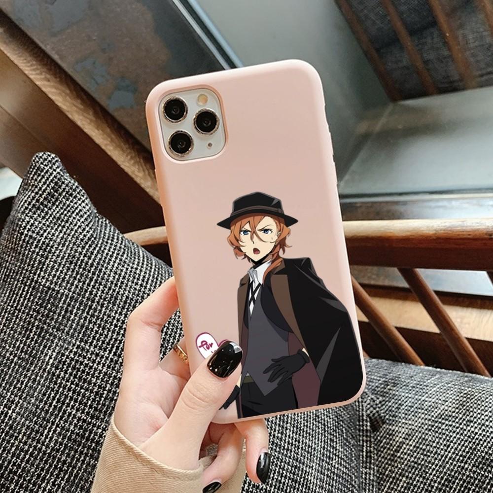 Anime Bungou Stray Dogs Phone Case for iPhone 14 11 12 13 Mini Pro Xs Max 8 7 6 6S Plus X XR Solid Candy Color Case