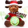 10 Inches (about 25.4 Cm) Christmas Elk Stuffed Animal Plush Toy with Musical Snow Globe and LED Lights Christmas Ornament Musical Doll Holiday Gift