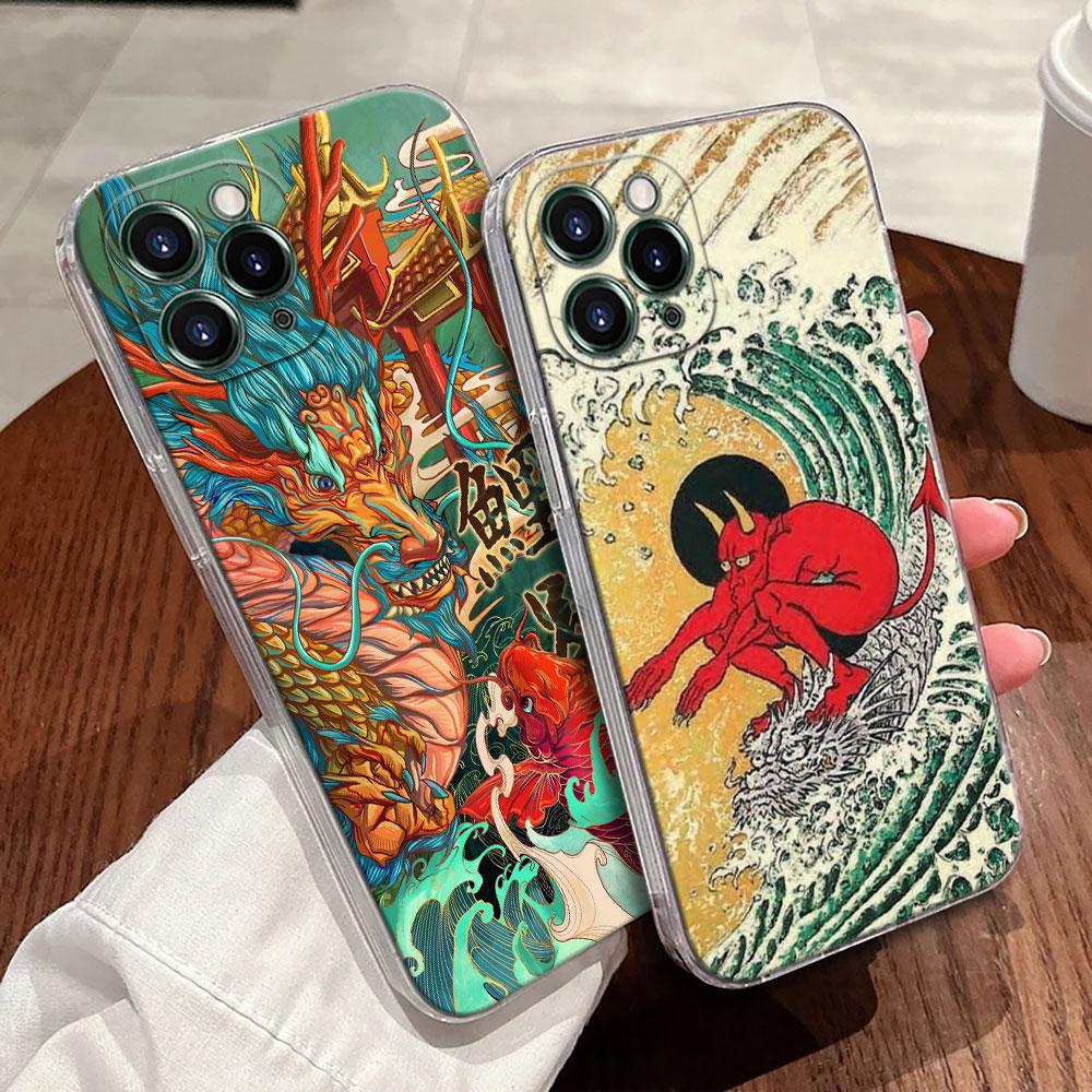 Японская культура Волна Дракона Аниме Чехол Для Apple iPhone 17 16 15 14 13 12 11 Pro Max 16 Plus 16E 17Air 17Pro Чехол для телефона Funda