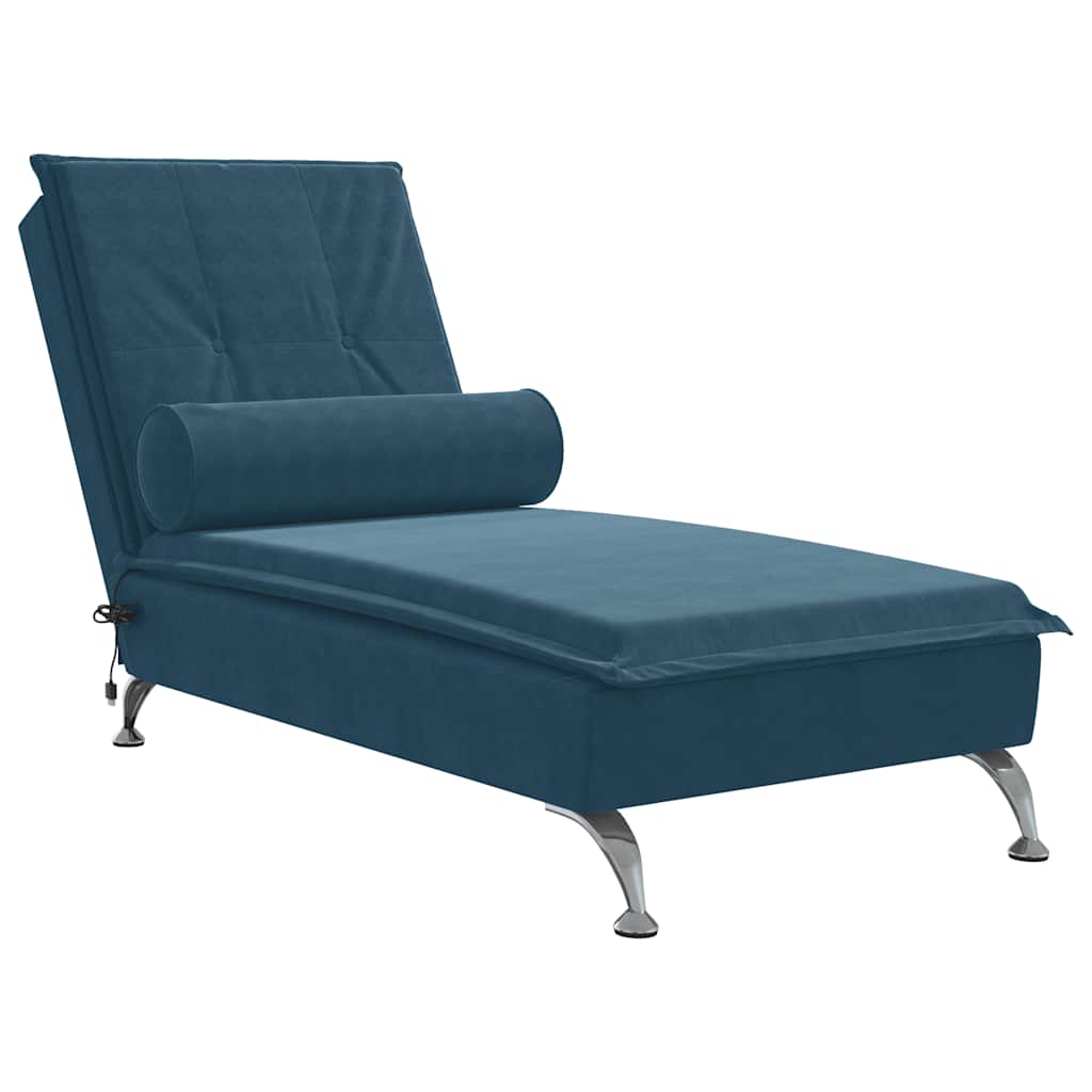 Massage Chaise Lounge with Neck Roll Blue Velvet