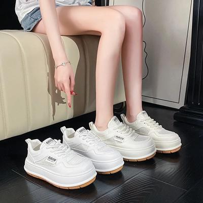 Женские белые туфли, осенние, новые, корейские, студенческие, на толстой подошве, дышащие, удобные, на шнуровке, повседневные, женские, спортивные туфли