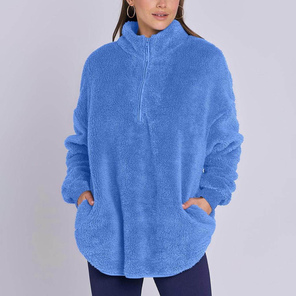 Fashionable Women's Fleece Stand Collar Sweatshirt Casual Top