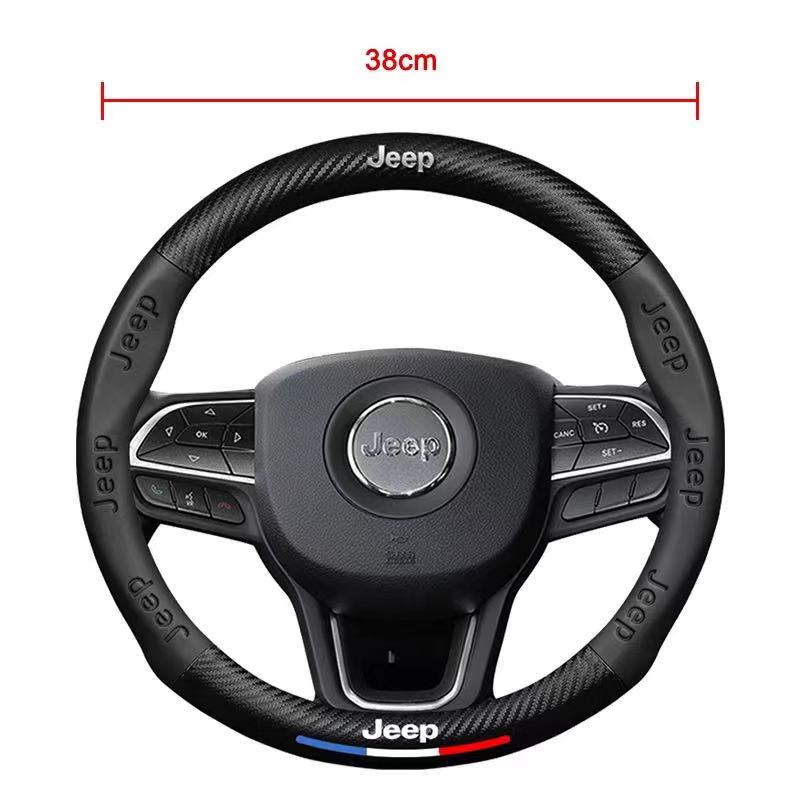 Carbon Fiber Leather Car Steering Wheel Cover Jeep Wrangler Patriot Commander Grand Cherokee Compass Wagoneer Gladiator Renegade ALM1