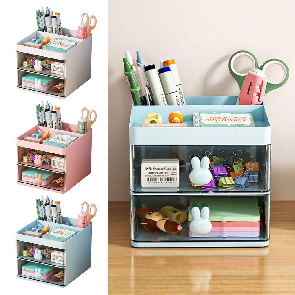 Transparent Drawer Large Capacity Desktop Organizer Pen Holder Stationery Storage Box Pen Container