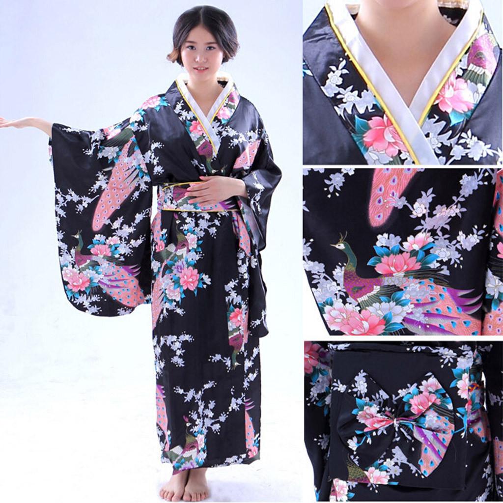 Женское кимоно с принтом, традиционное японское платье, костюм для косплея для фотографий