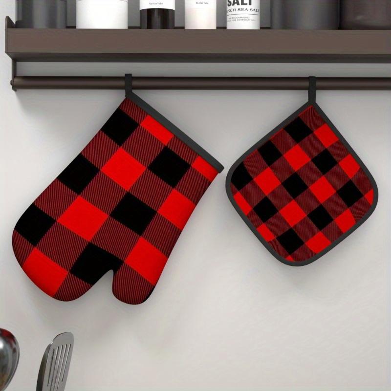 2PS Heat-Re2PSi2PStant Oven Mitt2PS & Pot Holder2PS - Red and Black Check Pattern, Durable Polye2PS