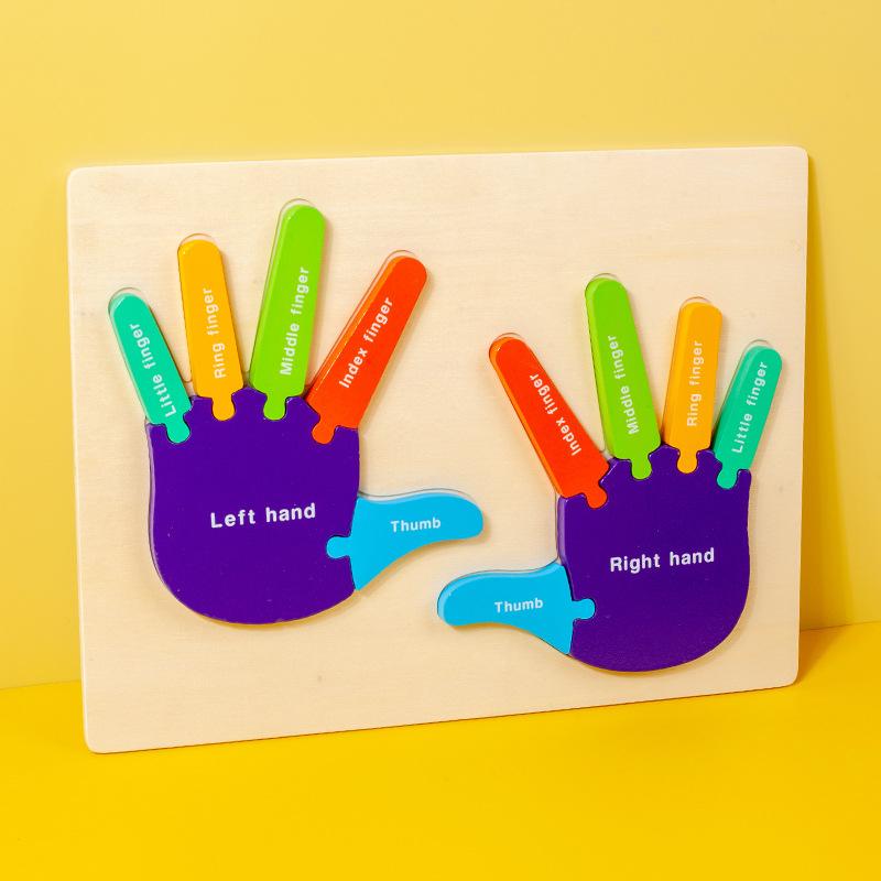 Foot Palm English Cognitive Puzzle Деревянный детский пазл Раннее образование пазл игрушка