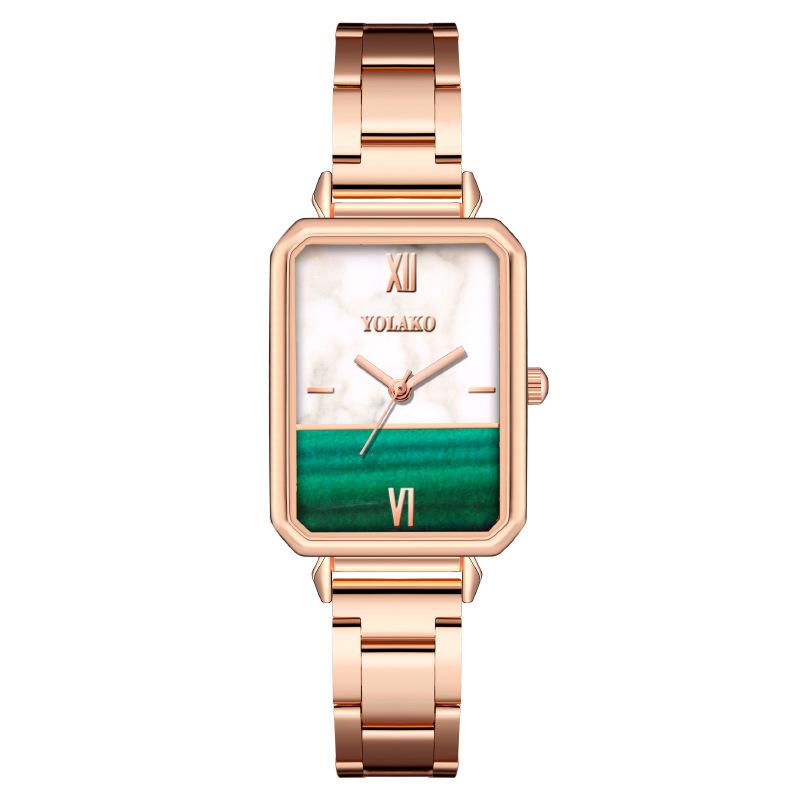 Модные маленькие зеленые часы женские часы женские часы квадратные сращивание стальной ремень кварцевые часы обработка настройка