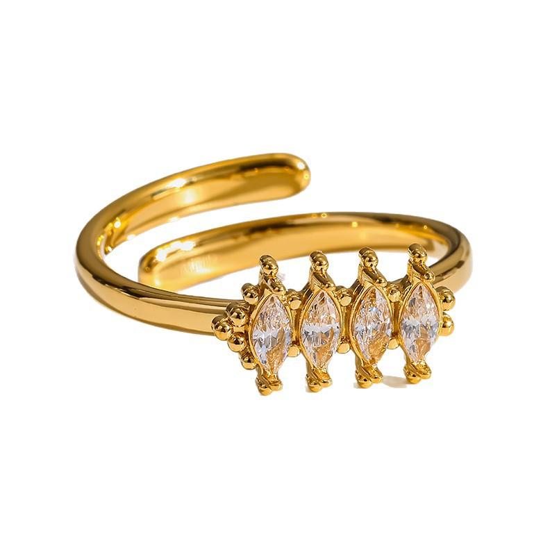 European and American 18k gold-plated zircon gold horse eye diamond design open ring women's light luxury high-end ring
