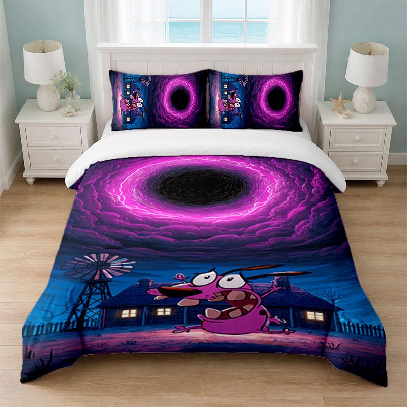 Courage the Cowardly Dog Bedroom 3Pcs Bedding Set Soft Bed Sheet Pillowcases Home Bedding Decoration