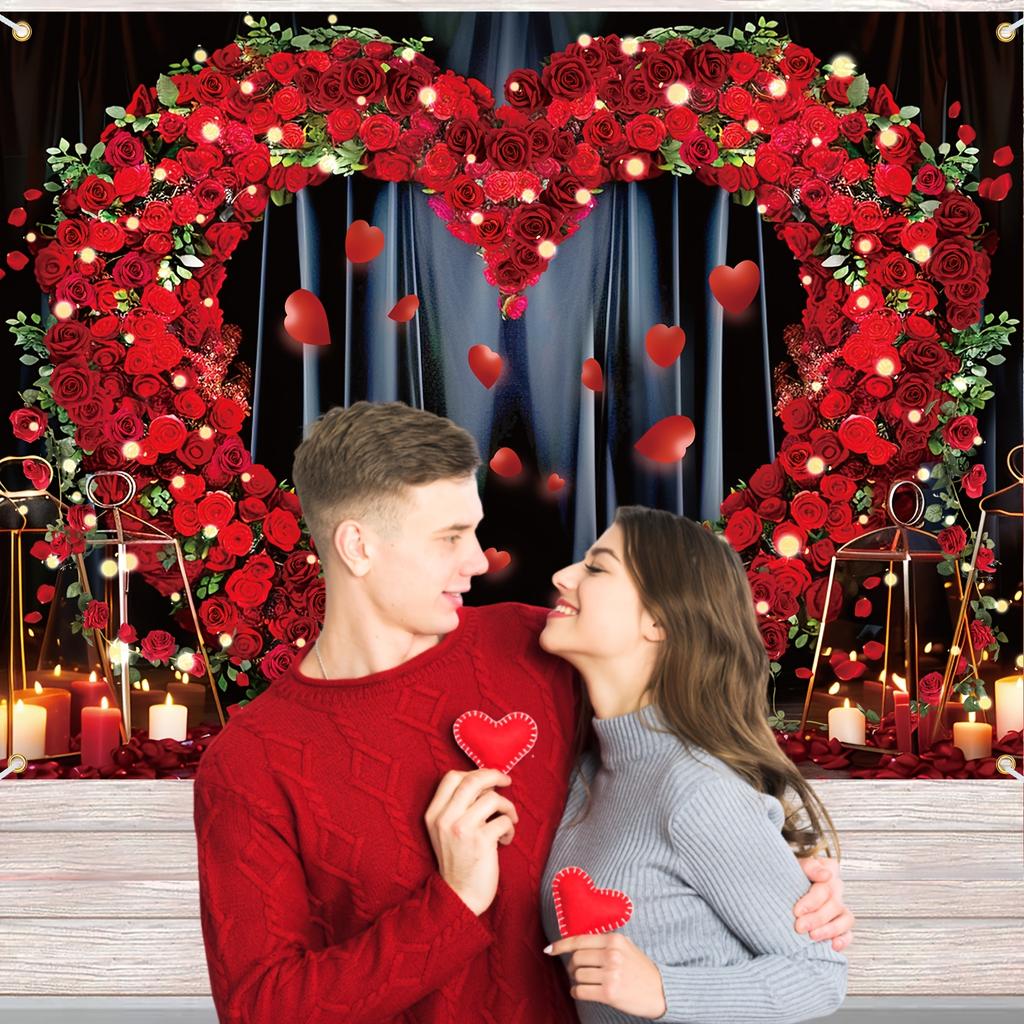 1 heart-shaped rose photo background decoration, polyester fiber photography background, suitable for weddings