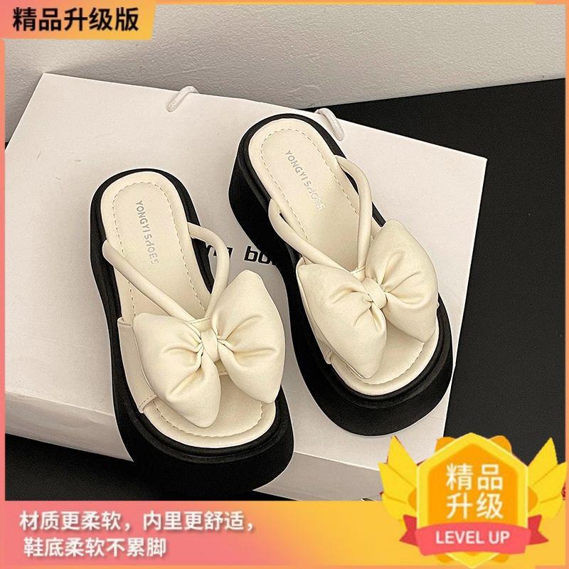 Нежный сказочный ветер бант толстая подошва увеличивающая рост женская верхняя одежда 2025 лето новый модный универсальный однословный крутой шлепанцы