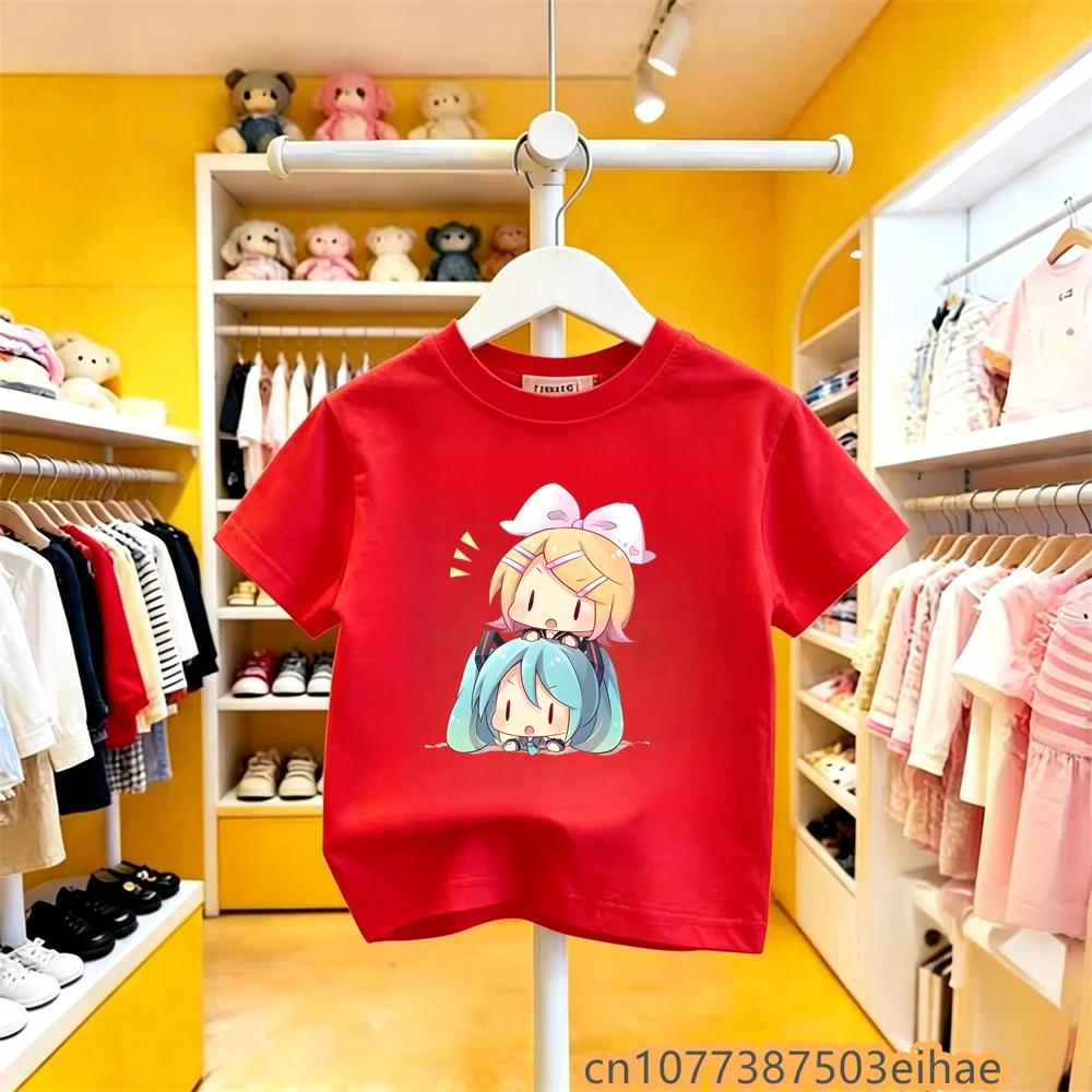 Future MIKU Line Style Hatsune Miku Cobranded Short Sleeve Pure Cotton Printed Casual Soft Top For Boys Girls Teenager Fashion
