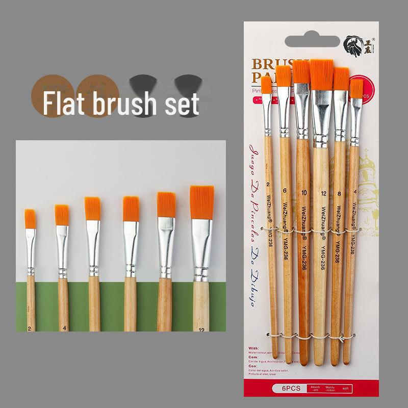 Set of 6 Cross-border Nylon Hair Oil Painting Brushes with Multiple Heads, Pearlescent White Handle, Ideal for Watercolor and Acrylic Art