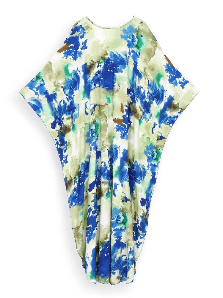 EDOLYNSA Plus Size Kaftan Bohemian Printed Summer Long Beach Dress Women Homewear Outfit Swim Suit Cover Up Loose Caftan