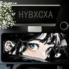 HYBXAXC Нескользящий резиновый коврик для мыши Игровой коврик для стола Толстый с запирающим краем Черная кошка-девушка Аниме-стиль для офиса Игр