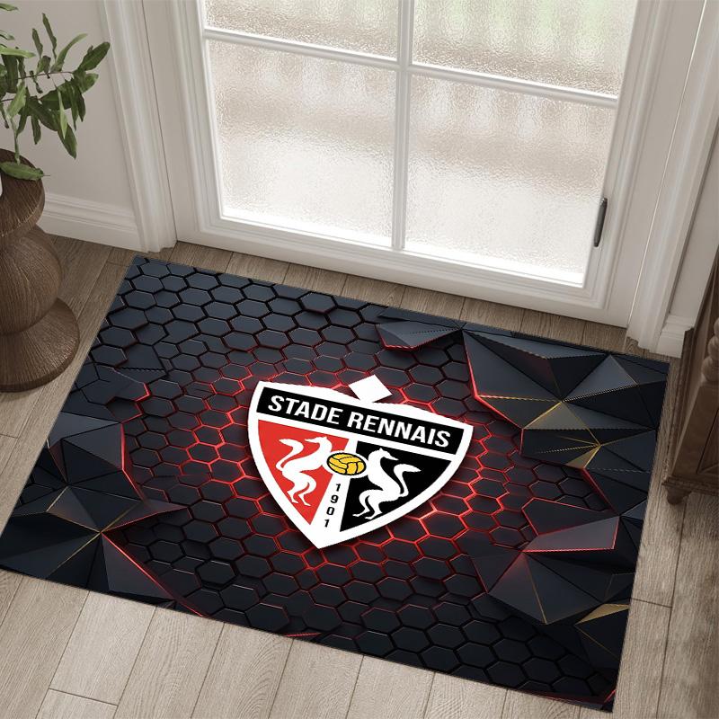 Stade Rennais FC Design Crystal Velvet Carpet Cozy Non?Slip Printed Rug For Bedroom Living Room Entrance