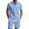 Men'S Solid Color Casual Collar Short Sleeved Shorts Two-Piece Set