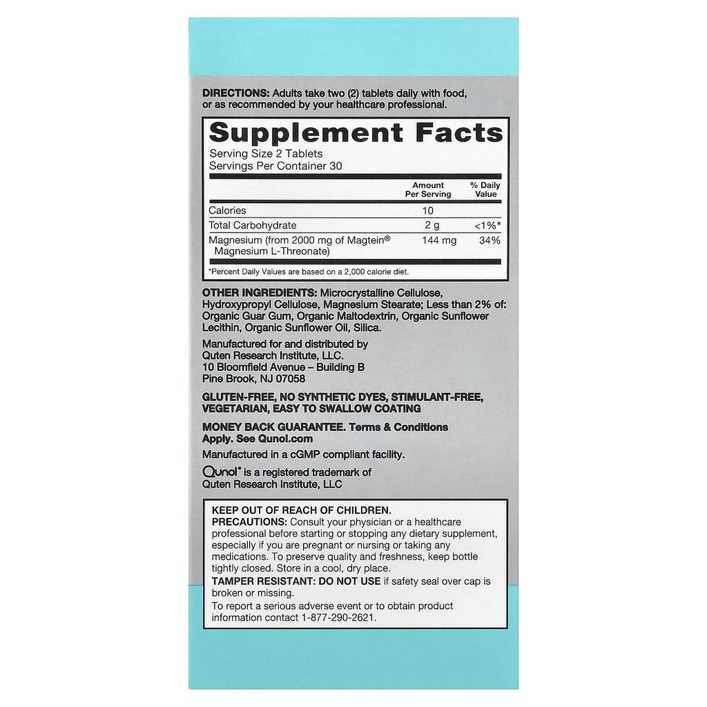 Qunol, Q-MAG™, Magnesium L-Threonic Acid, 60 tablets (72 mg per tablet)