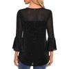 Women's Solid Color Seven Quarter Sleeved Shirt With Pleated Flared Sleeves And Round Neck Mesh Top