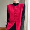 New Chinese Round Neck Plate Buckle Knitted Waistcoat Women's Casual Autumn and Winter Stacked Sleeveless Tops