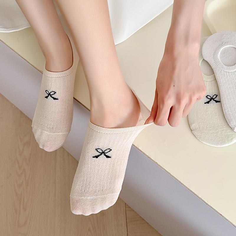 Невидимые носки-лодочки, универсальные простые носки с бантом, женские летние тонкие носки с неглубоким носком