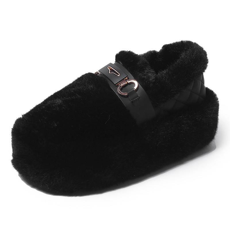 Женская обувь на платформе из меха и хлопка, зимние мокасины на плоской подошве, зимние теплые плюшевые туфли на высоком каблуке, тренд 2025 года, новые повседневные прогулочные ботинки для женщин