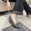 2025 Summer New Slope Heel Pointed Toe V Mouth Women's Single Shoes Black 4cm Women's Middle Heel Retro Granny Shoes