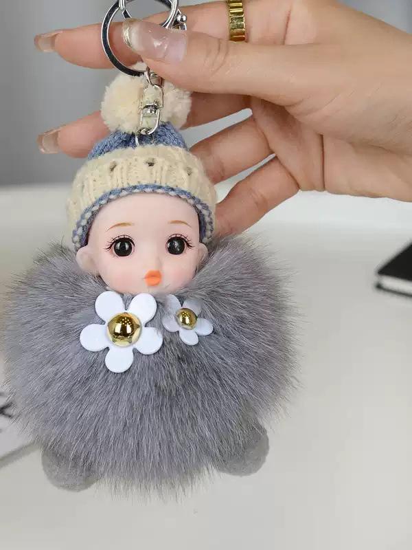 Милый брелок-помпон из натурального меха лисы - Очаровательный аксессуар для сумок, рюкзаков и многого другого