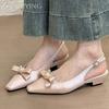 Бантик Бусины Женские Босоножки на Высоком Каблуке Туфли с Острым Носком Шлепанцы Слингбэк 2025 Лето Сексуальные Лодочки Тренд Платье Массивные Сандалии Женские