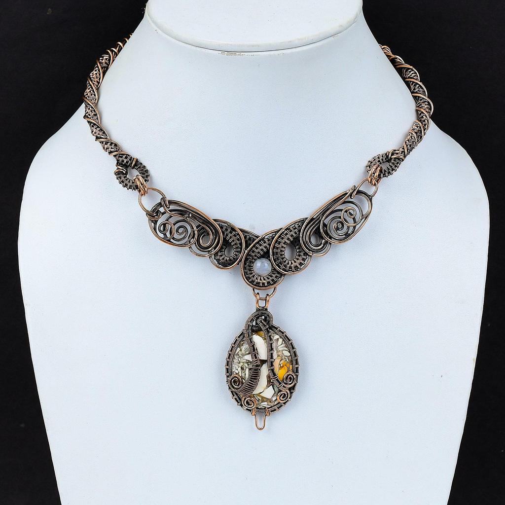 Ожерелье из брекчированного мукаита, ожерелье из медной проволоки, ожерелье из радужного лунного камня, ожерелье из драгоценных камней, изысканные медные украшения ручной работы, подарок на помолвку