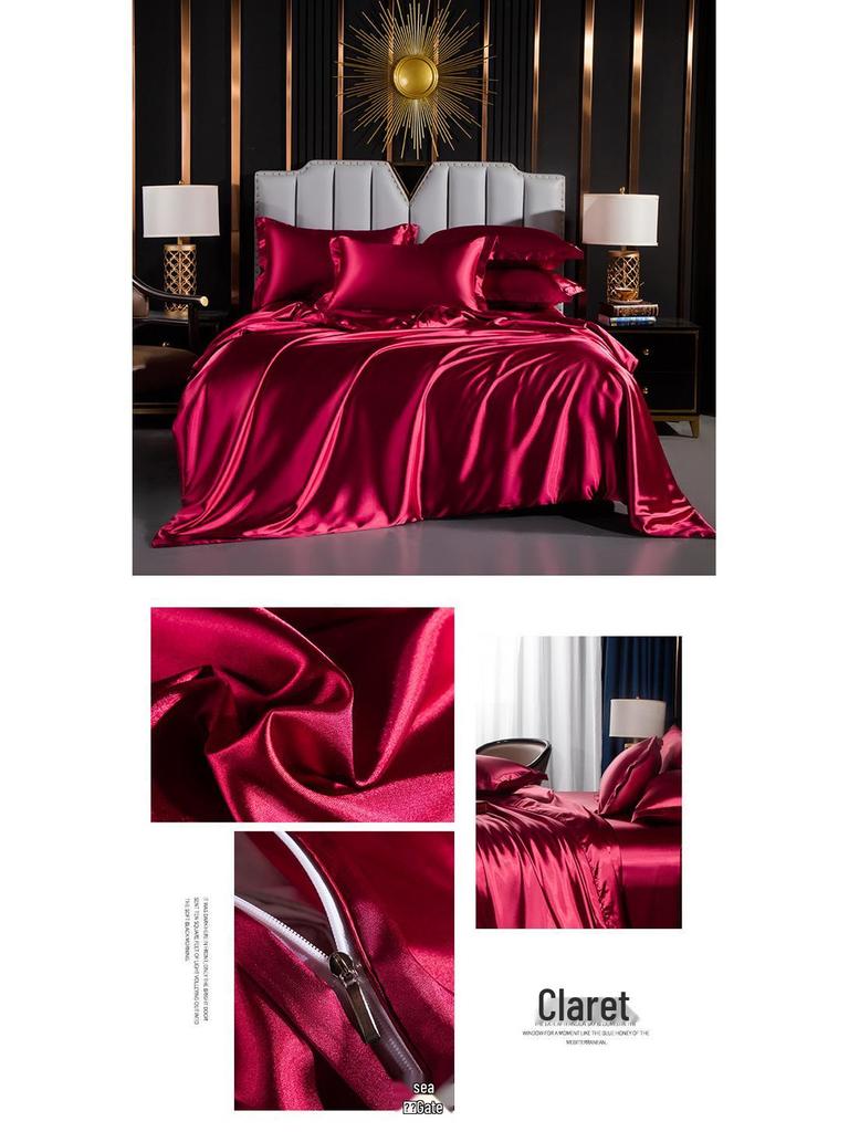 Japanese Style Silky Solid Color Bedding Set - Includes Sheet and Two Pillowcases for a Cool, Nude Sleeping Experience In Summer.